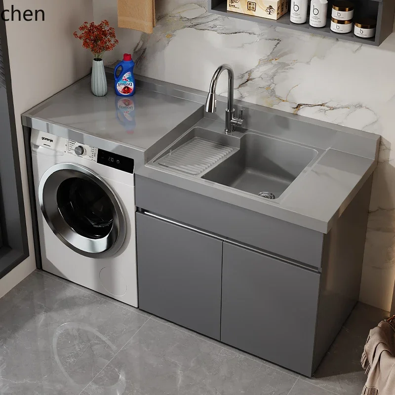 laundry cabinet balcony integrated basin laundry sink with rubbing plate drum washing machine cabinet