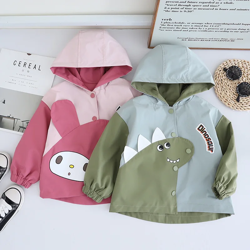 2024 Spring Autumn Kids Outerwear Coat Hooded Cartoon Cotton Single Breasted Toddler Boys Jacket Children Girls Coat