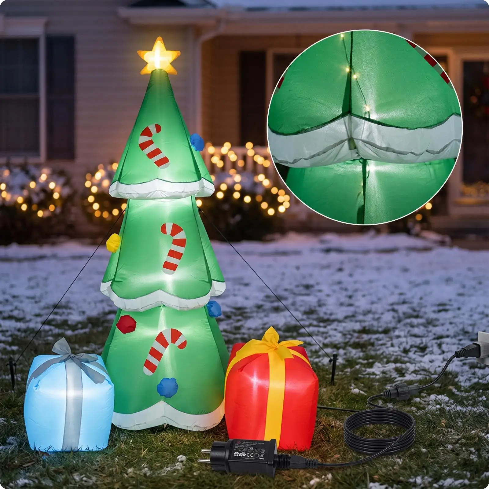 Inflatable Holiday Tree with Red Blue Gift Props for Outdoor Christmas Decoration Garden Patio Festive Display