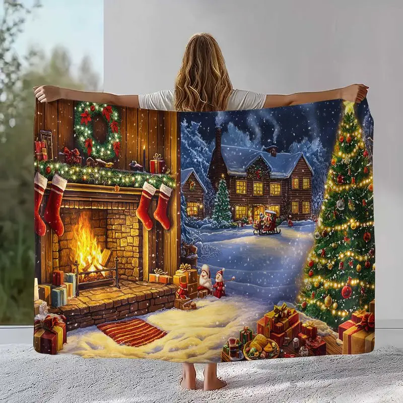 New Year Merry Christmas Tree Santa Claus Fairy Tale Kids Gift Soft Flannel Throw Blanket,Cozy Blanket for Bed,Sofa,Living Room