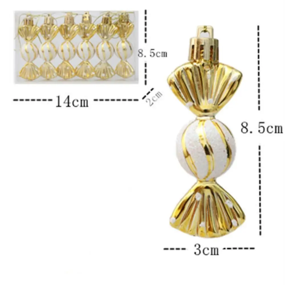 6 قطع من البلاستيك المحمول لعيد الميلاد معلقة للزينة متعدد الألوان بالذهب الأحمر المطلي بالكهرباء شجرة عيد الميلاد زخرفة حلوى عيد الميلاد