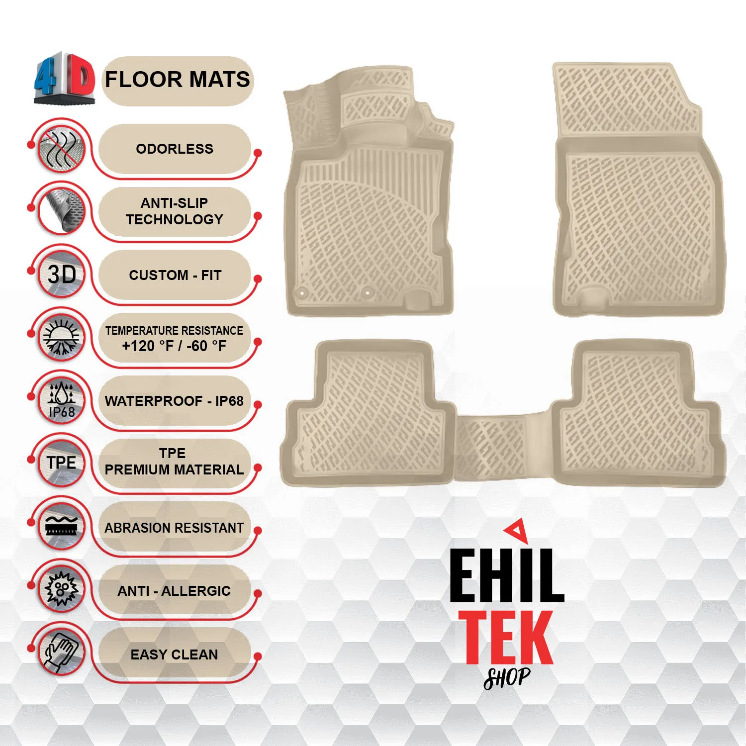 Ford Connect - (2002-2013) Floor Mats Liner Waterproof 3D - (Beige)