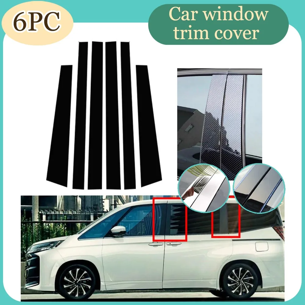 

6pcs Glossy Black Silvery Door Window Pillar Posts Trim Cover Decal Stickers Fit for Toyota Noah Voxy Esquire R80 2014 2015-2021