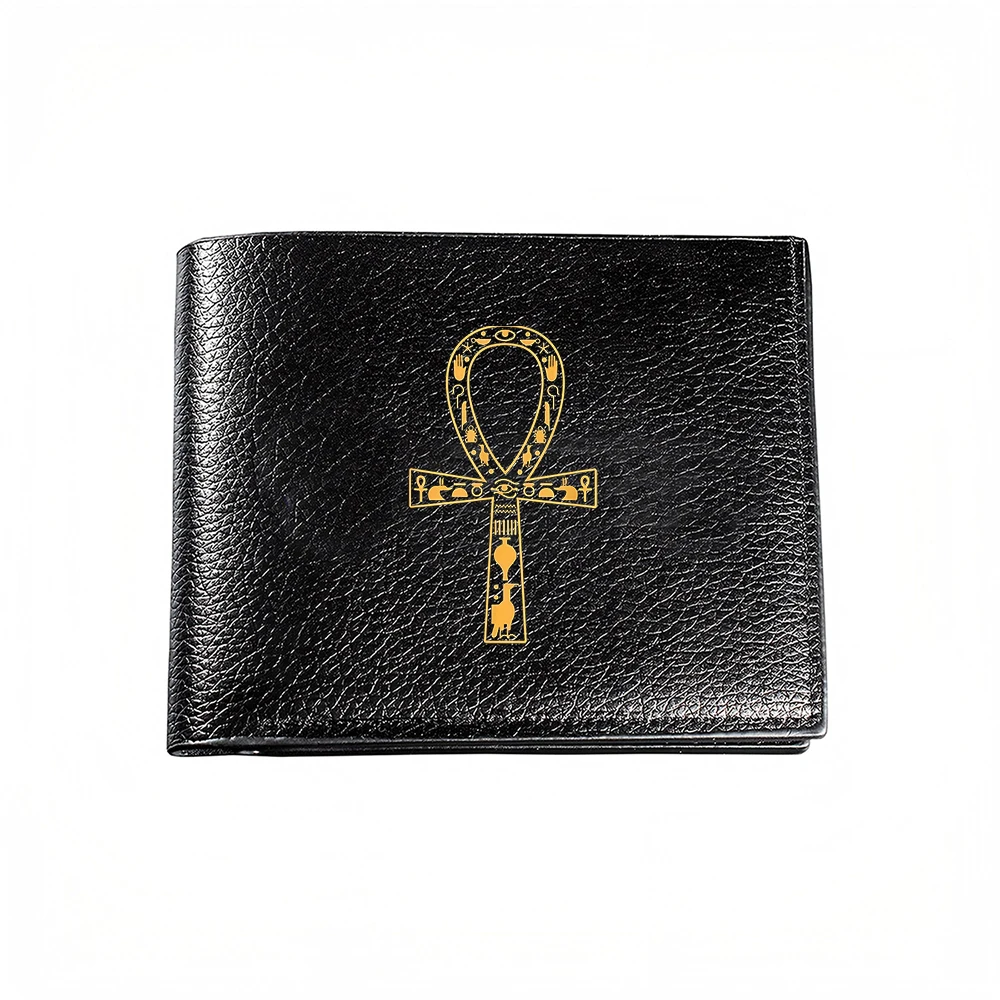 Ankh Symbol Embossed Men's Wallet Card Holder Casual Business Fashion Print Design Elegant Black And Gold Color Combination