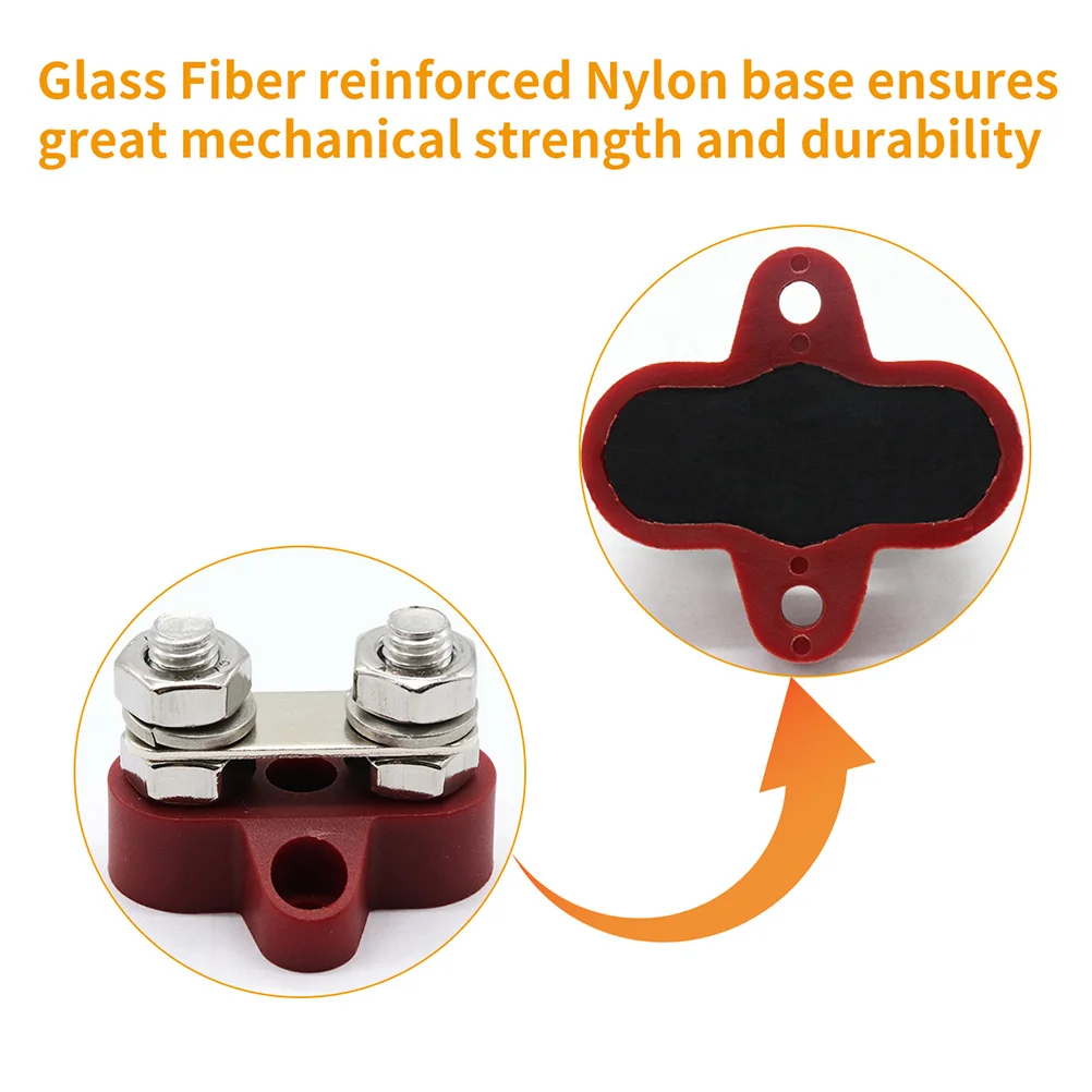 

Heavy Duty Dual Terminal Stud M8 with Connecting Rod Sturdy Plastic Base for Trucks Coaches Boats Cars Surface Screw Fix