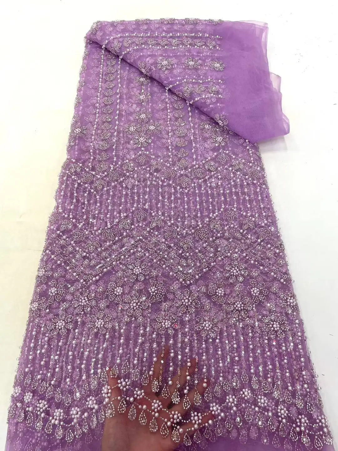 2025 feito à mão francês tule lantejoulas tecido de renda alta qualidade bordado contas africanas tecido renda para vestidos femininos