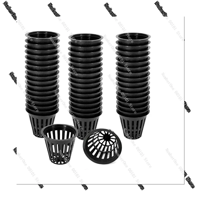 110 Pcs Black Plastic Slotted Mesh Net Plant Cups Pots Bucket Basket for Hydroponics/Aquaponics/Orchids 70MM