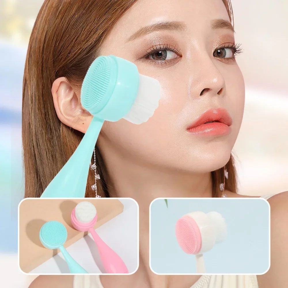 3D Double Side Silicone Facial Cleansing Brush Manual Massage Facial Brush Soft Bristles Exfoliator Double Sided Face Wash Brush