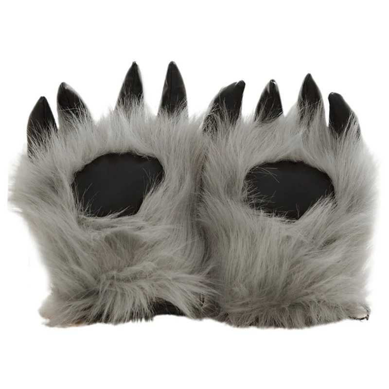 

New Faux Fur Bear Wolf Paw Gloves Funny Winter Furry Animal Claw Mitts Halloween Christmas Cosplay