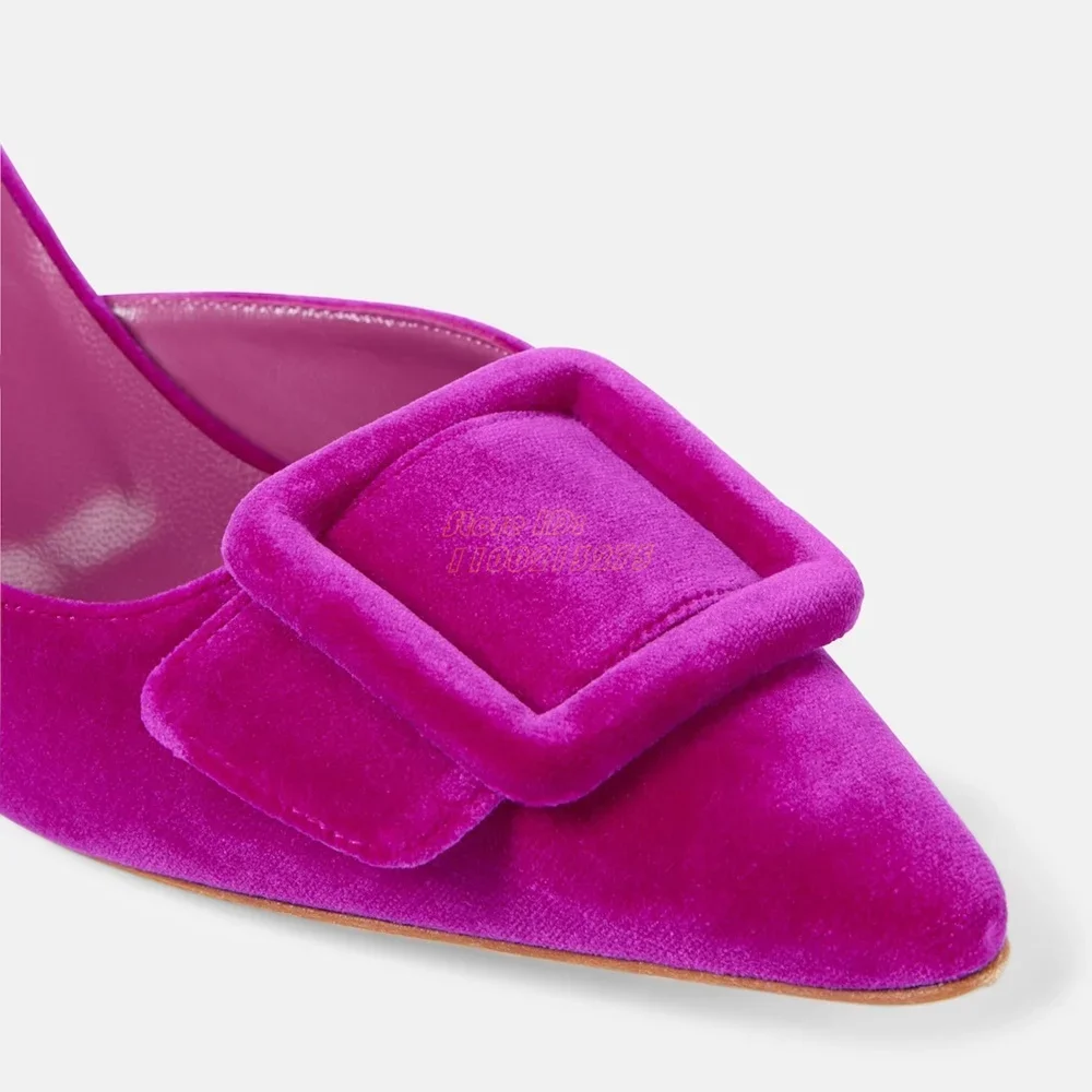 Velvet Mules Stiletto Thin High Heel Buckle Decor Stiletto Thin High Heel Runway 2024 Autumn Spring Women Dress Slides