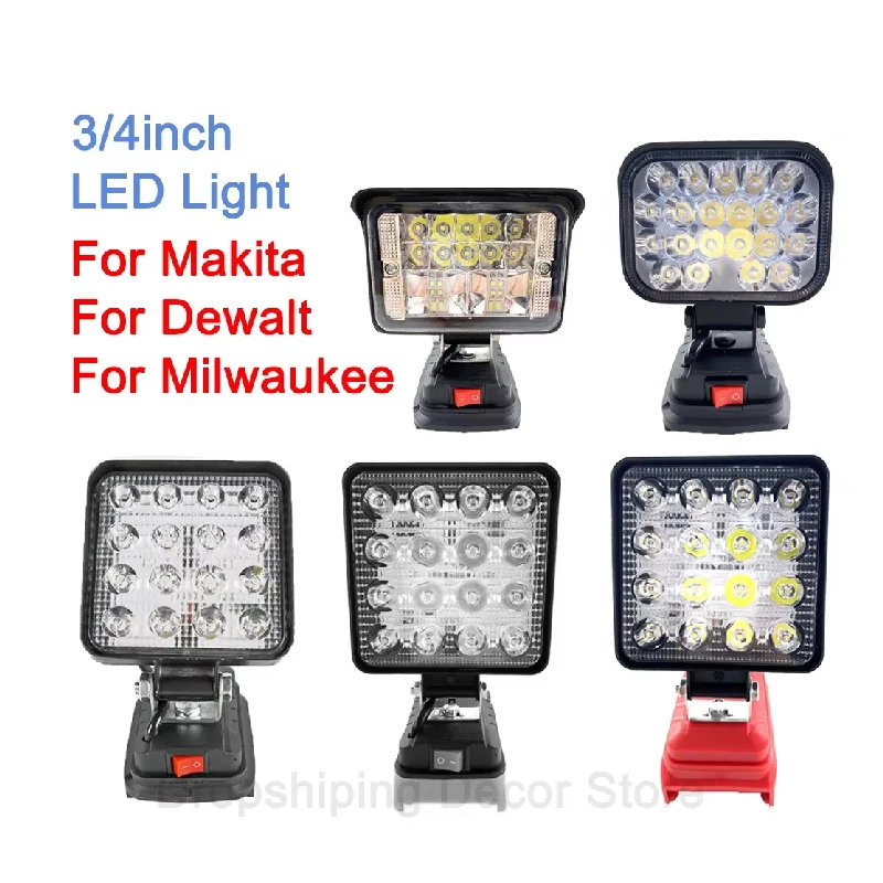 

18V LED Lamp Work Light For Makita For DeWalt For Milwaukee Outdoor Lighting Work Lamp Camping Emergency Flood Lights Flashlight