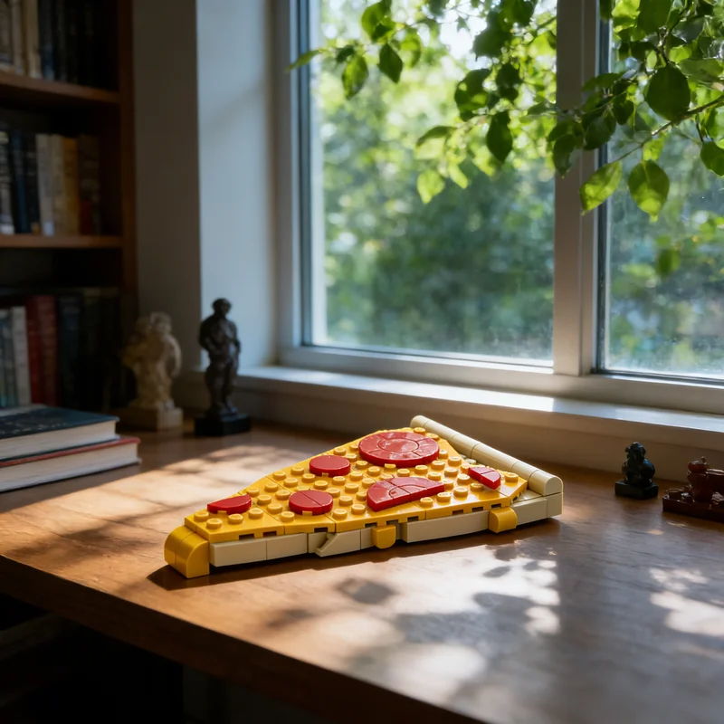 122 piezas MOC Rebanada de Pizza, Otros Bloques de Construcción Coleccionables para Exhibición, Kit de Montaje DIY, Paquete de Montaje, Juguete en Miniatura con Marco, Regalo para Coleccionistas