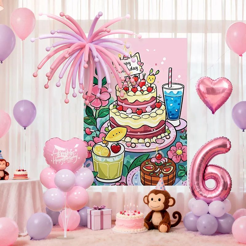 

Muse Birthday Party Floor Balloon Decoration Background Wall 18th Birthday Cake Cloth Photo Scene Arrangement Birthday Deco