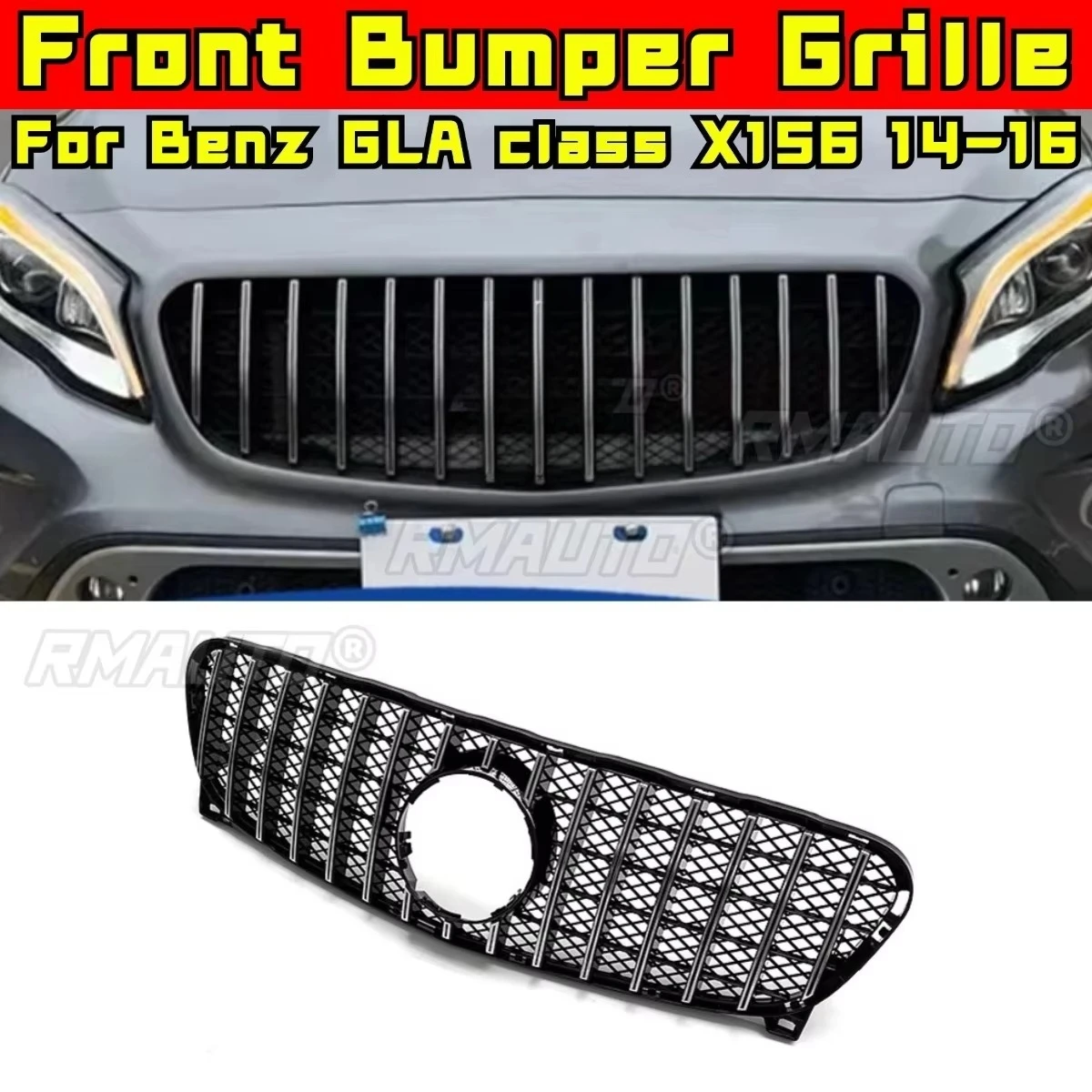 

Решетка бампера автомобиля, декоративные полоски, гоночная решетка, комплект кузова, решетка переднего бампера для Mercedes Benz GLA class X156 2014-2016, внешний вид