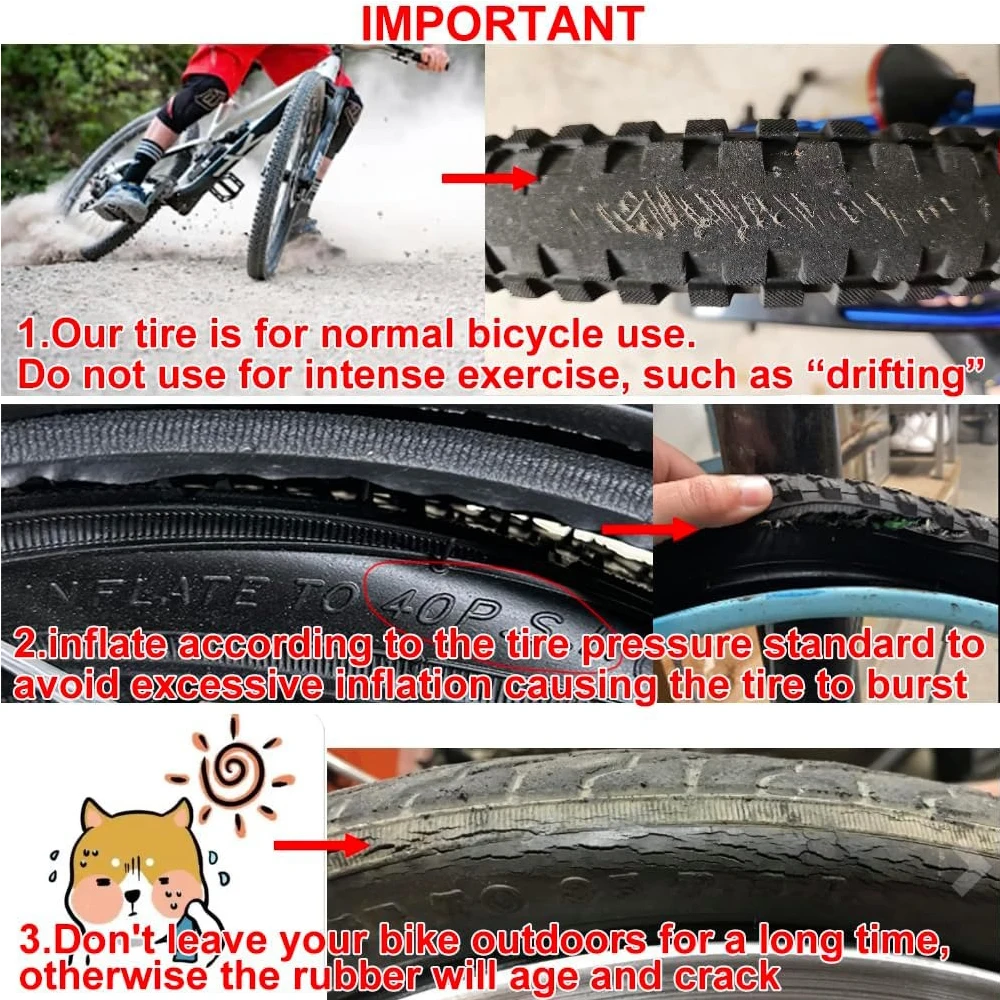 CATAZER Bike Tyre 12/14/16/18/20 X 2.125 Bicycle Tyres Anti-slip Breakproof Rich Tyre Surface Tires for BMX/Road/Mountain Bike