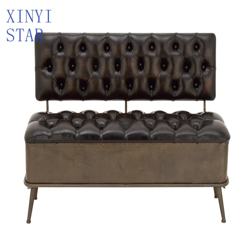 Industrial style bar club leather seating booth black restaurant sofa chair