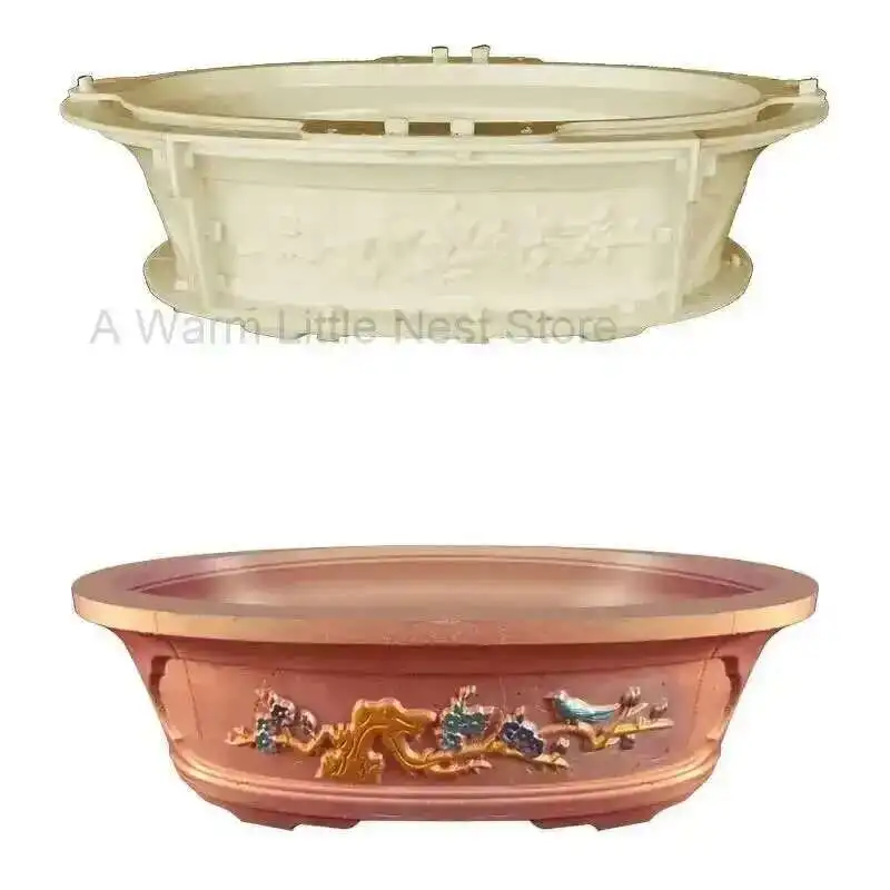European Cement Flower Pot Mold Pot Thicken Plastic Oval Flower Bonsai Model Creative DIY Flower Pot Concrete Round Mold Z