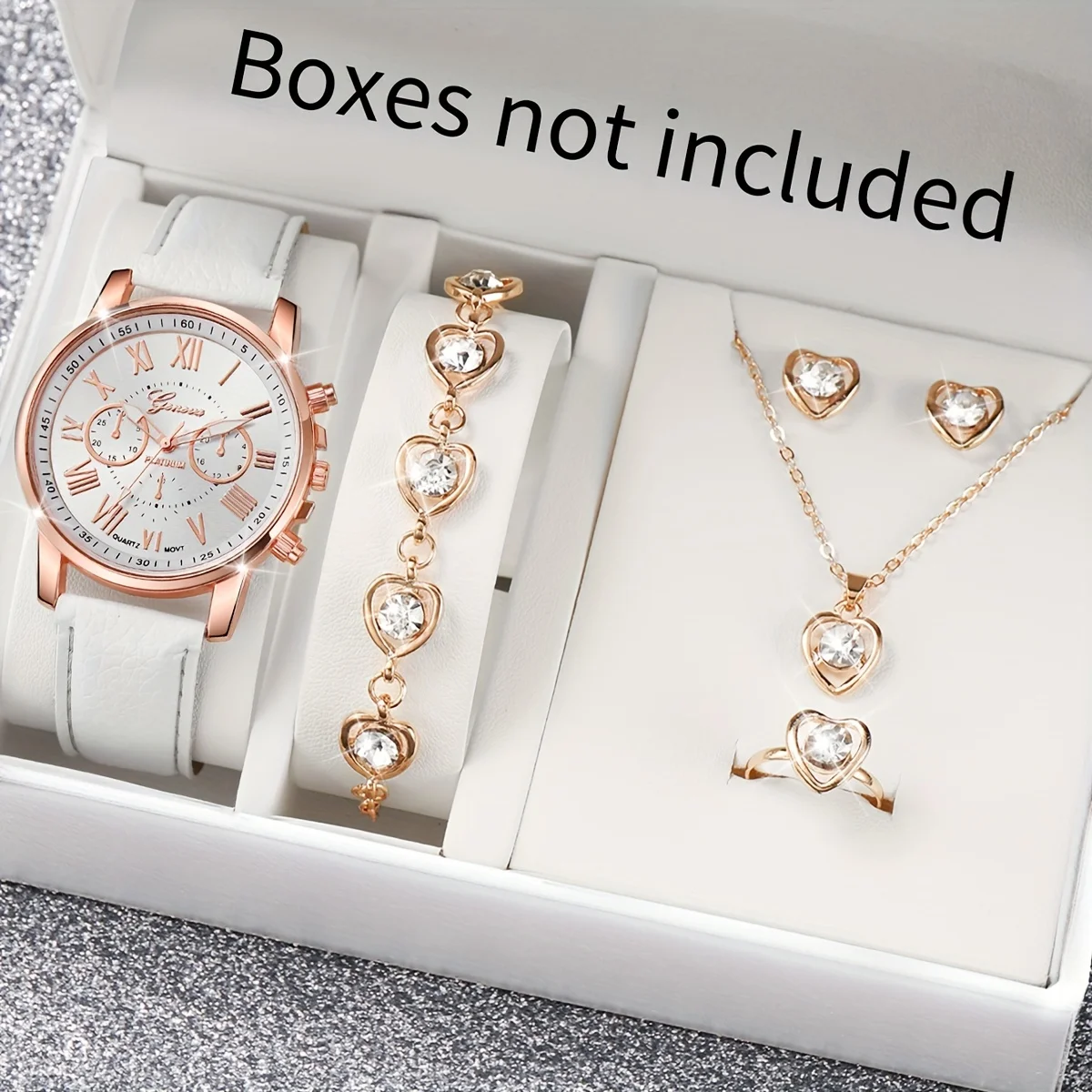 6pcs/set Women's Watch Casual Rome Fashion Quartz Watch Analog PU Leather Wrist Watch & Jewelry Set, Gift For Mom Her