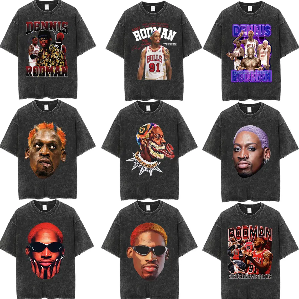 Dennis Rodman Classic Graphic T Shirt Men's Rare Black Homage Vintage Rap Hip Hop Style T-shirt Fashion Washed Tshirt Streetwear