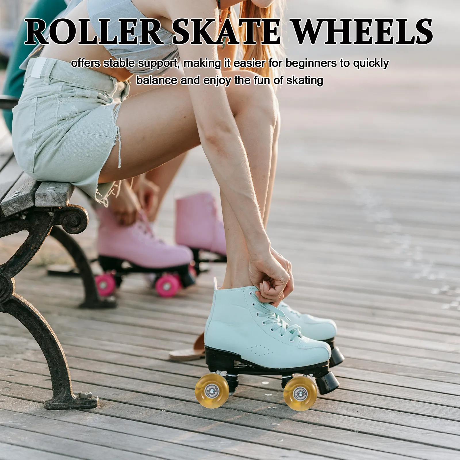 

4Pcs Dual-Color Quad Roller Skate Wheels 82A Hardness High-Elastic Indoor Outdoor Replacement Wheels for Women Men Adults
