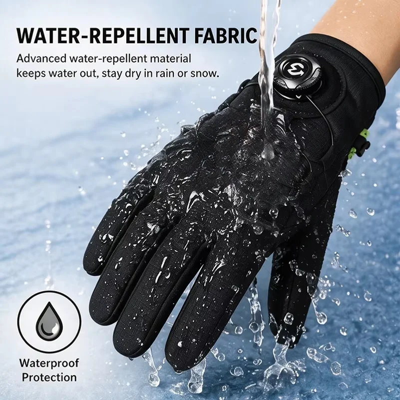Winter Cycling Gloves Thermal Warm Fleece Lined Waterproof Anti-Slip Motorcycle Gloves Adjustable Rotary Buckle MTB