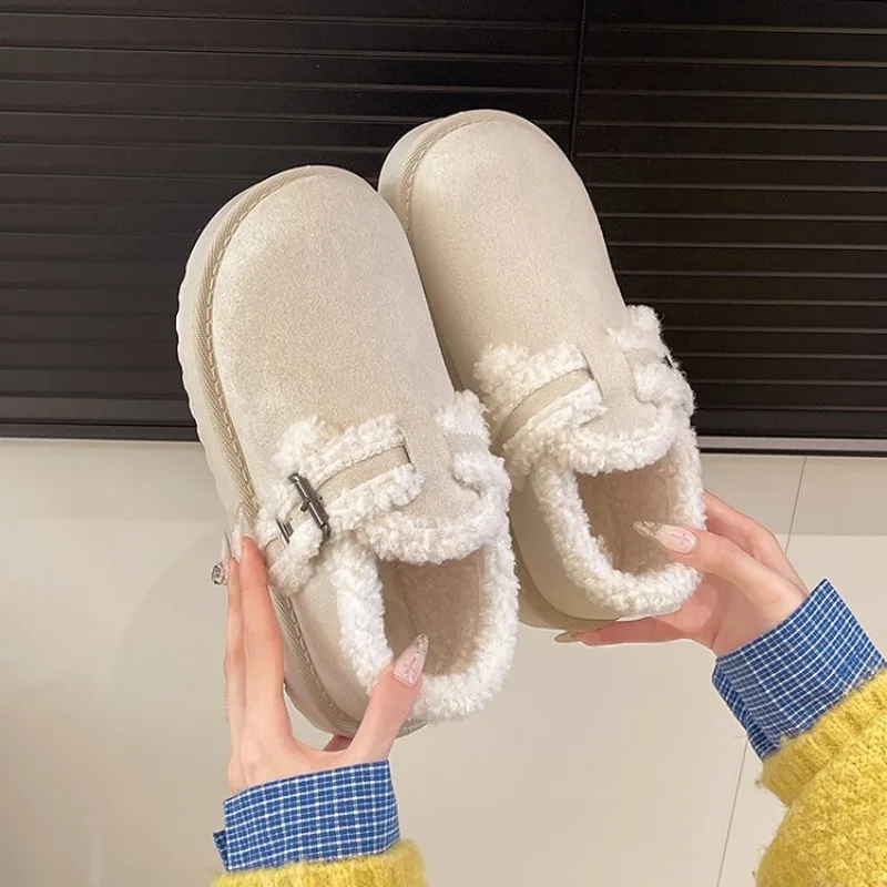 New Fashion Fluffy Platform Slippers for Women 2026 Winter Plush Warm Cotton Shoes Woman Comfort Non Slip Unisex Home Slippers