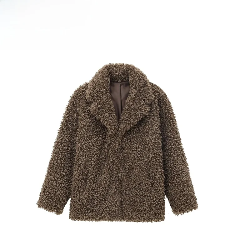 معطف نسائي ربيعي جديد بتأثير الفرو الاصطناعي معطف قصير ZBZA 2969254 معطف غير رسمي للتنقل فضفاض بأكمام طويلة