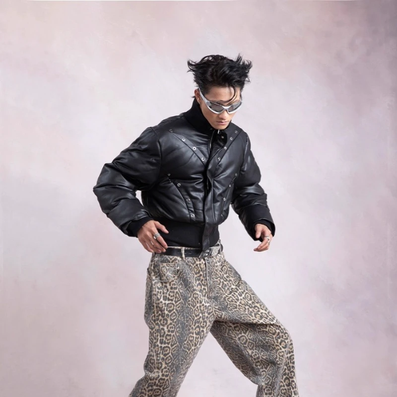 Men's 2025 Autumn Winter New Metal Buckle Chic Parkas Thickened Stand Collar Parkas Men's Solid Color Long Sleeve Warm Jackets