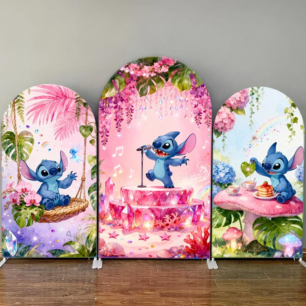 

Stitch Arch Backdrop Cover Disney Pink Dreamy Flowers Girls Birthday Party Decor BabyShower Watercolor Photography Background