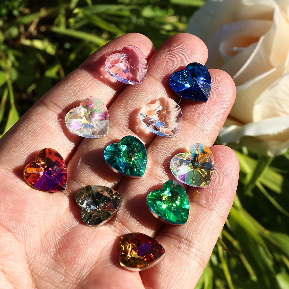 20Pcs 14mm Crystal Heart Beads Colorful Transparent Glass Bead For Fashion Jewelry Making DIY Pendant Earrings Necklace Bracelet