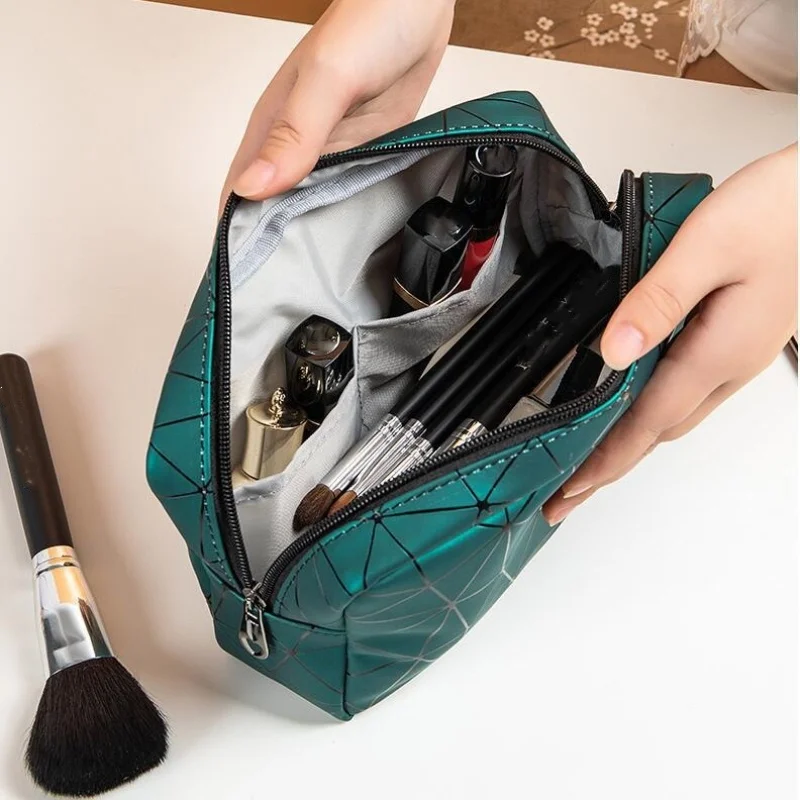 กระเป๋าเก็บเครื่องสำอางแบบพกพาที่เรียบง่าย, กระเป๋าลายเรขาคณิตมัลติฟังก์ชั่นน้ำหนักเบา, กระเป๋าใส่อุปกรณ์อาบน้ำสำหรับเดินทางกระเป๋าใส่เหรียญเครื่องสำอาง