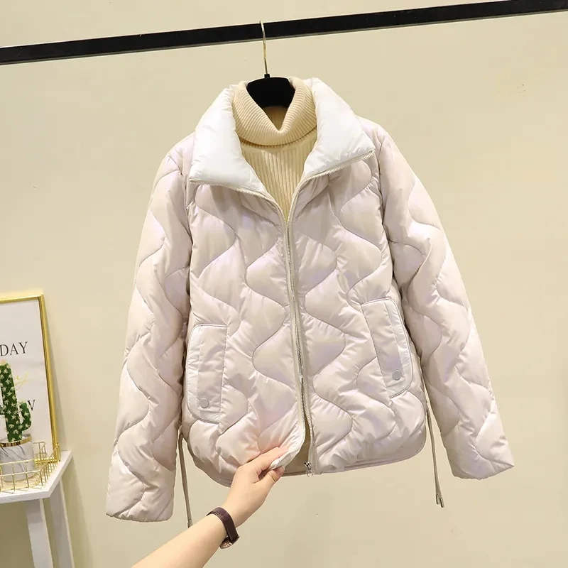 Winter 2025 The New Down Cotton-Padded Jacket Coat  Hort And Bright Loose And Versatile Thick And Warm Zipper Casual  Overcoat