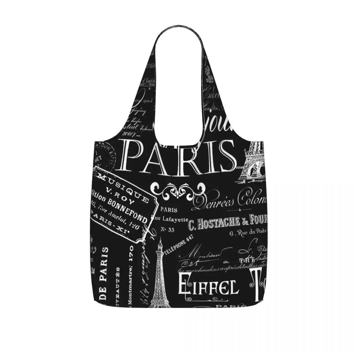 Vintage Paris French Lifestyle With Eiffel Tower Shopping Tote Bag Canvas Large Capacity Shoulder Bags Shopper Grocery Handbag