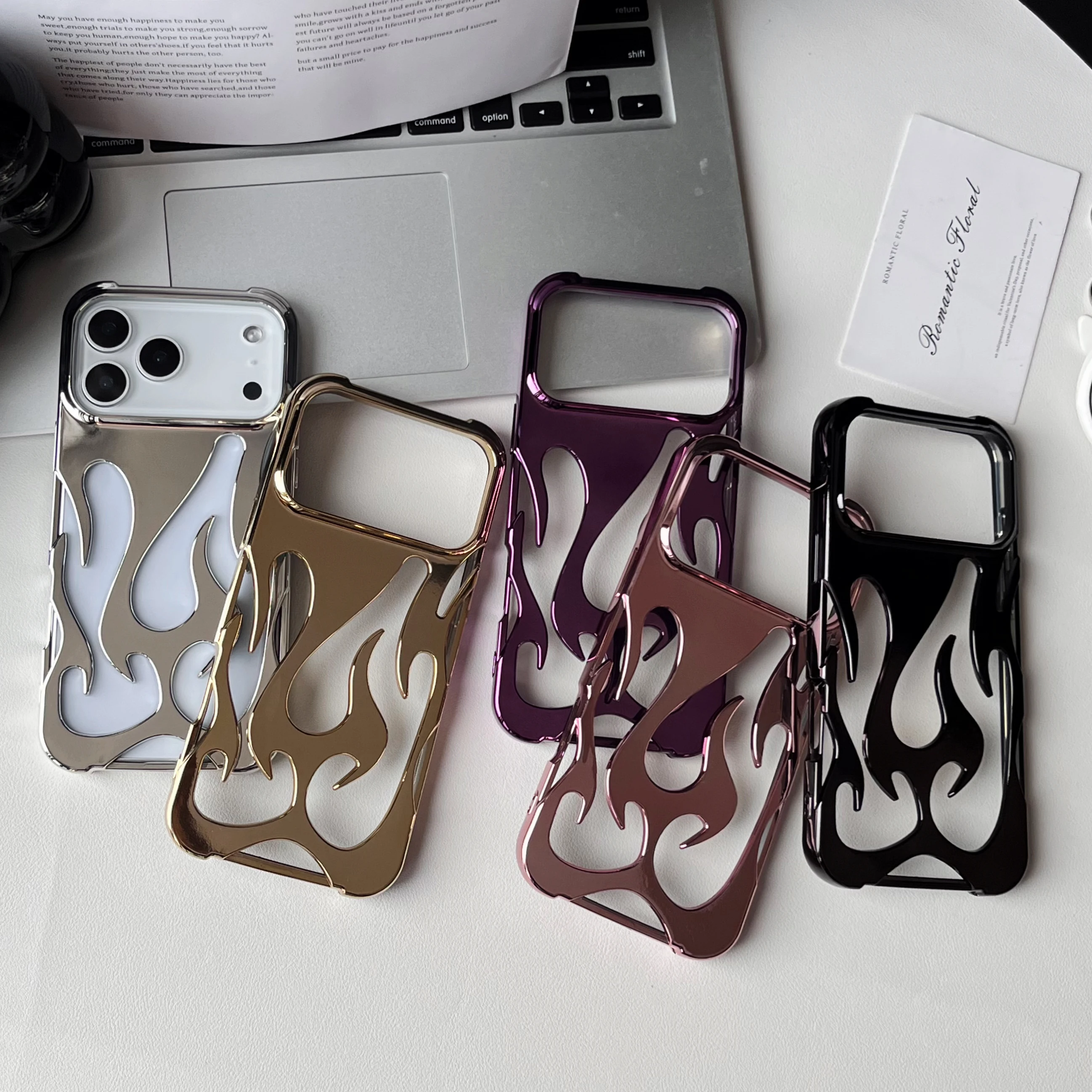 Luxuriöse 3D-Flammenmuster Hohle Schlanke Handyhülle für iPhone 18 17 16 15 14 13 12 11 Pro Max Air Stoßfeste Schutzhülle – Detail 14