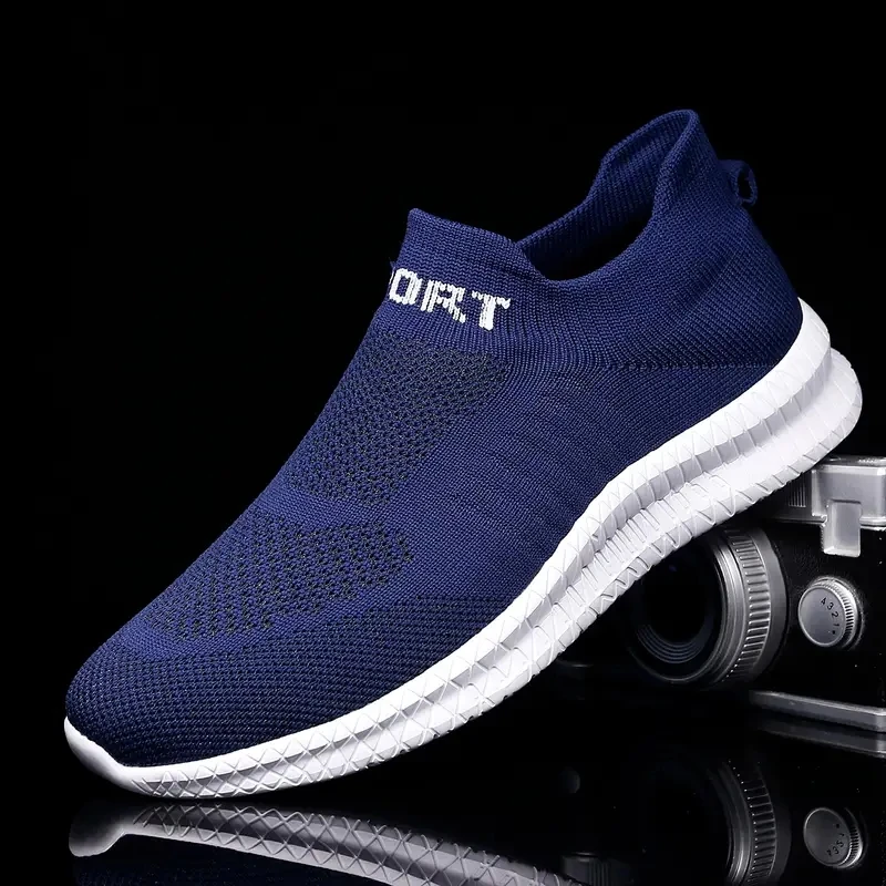 

Brand Men's Lightweight Running Shoes Outdoor Breathable Slip-On Sports Tennis Shoes Comfortable Flying Woven Antislip Trainers