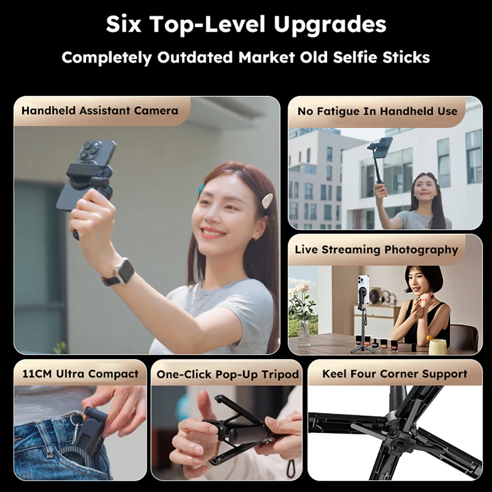 Selfie Stick 4 In 1 Magnetico 2025 – Treppiede E Telecomando Per Cellulare, Rotazione 360°