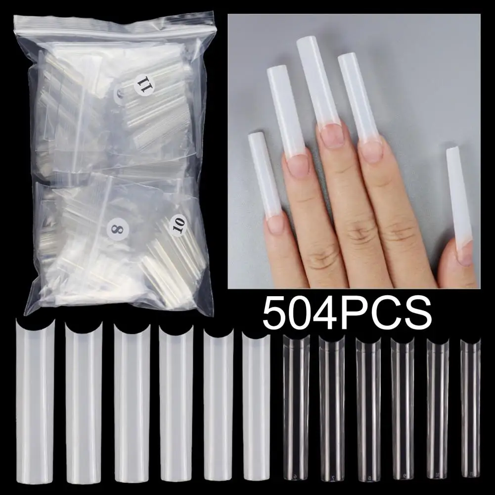 504Pcs White/Transparent Nail Artificial Tips Nail Tips Half Cover Straight Fake French Tips Nail Art Extension for Nail Salons