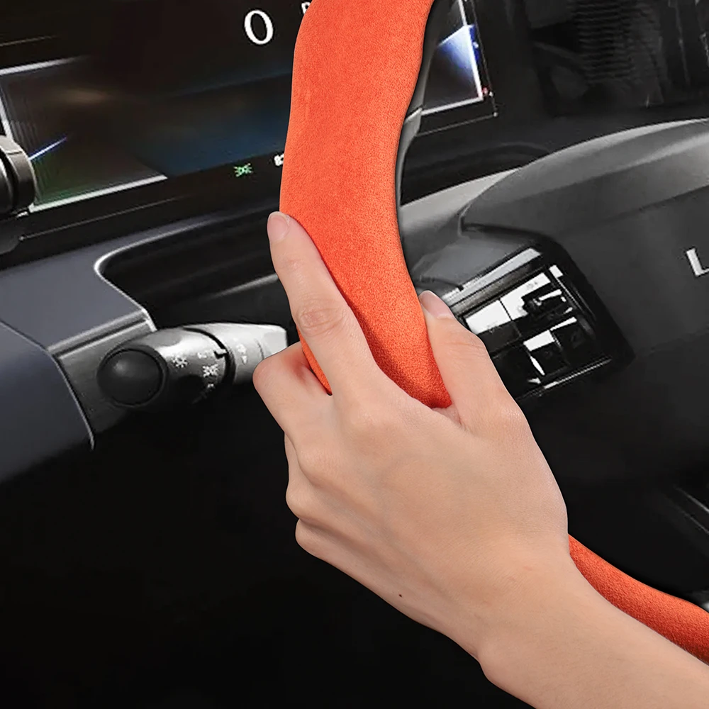 Suitable for Lancia Premium Suede Snap-On Steering Wheel Cover, Non-Slip and Durable, for Models Like Ypsilon, Delta, Voyager, Etc., in Black, Mocha, Orange, Red, Green Car Accessories