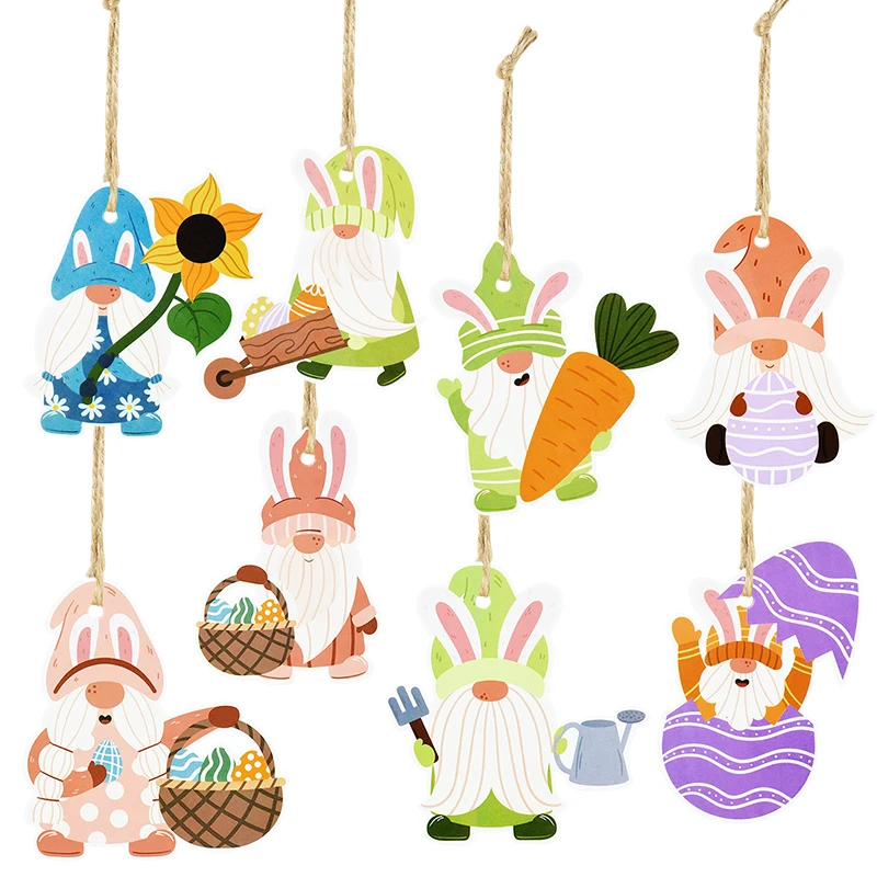 

8PCS/Set Cute Rabbit Ears Faceless Doll Decoration DIY Easter Tree Hanging Ornaments Bunny Egg Carrot Party Supplies Kids Gifts