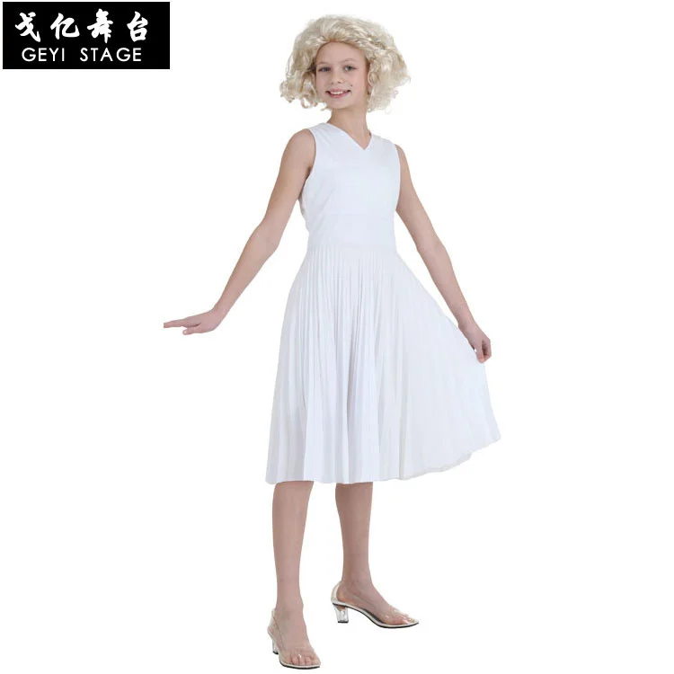 Cosplay Marilyn Monroe Dress Halloween Costume stage show costume children's Pleated Skirt Girl Skirt