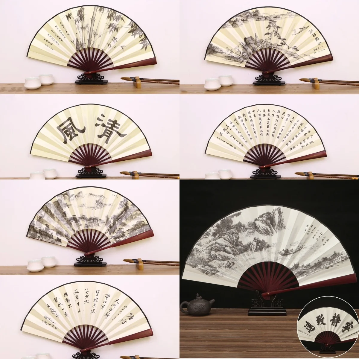 1Pcs Retro Folding Silk Fan Chinese Style Decorative Men Pocket Bamboo Handle Hand Held Fan Party Favors Home Decoration Crafts