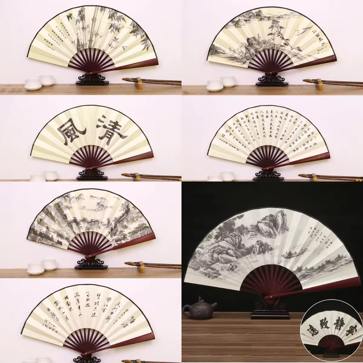 Abanico de seda plegable Retro para hombre, abanico decorativo de estilo chino con mango de bambú, recuerdos de fiesta, manualidades decorativas para el hogar, 1 Uds.