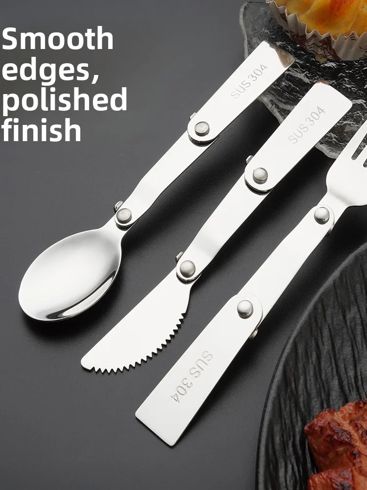 Portable 304 Stainless Steel Dining Set Fork Spoon Chopsticks Knife Outdoor Travel Foldable Dining Utensils for Students And ... view 2