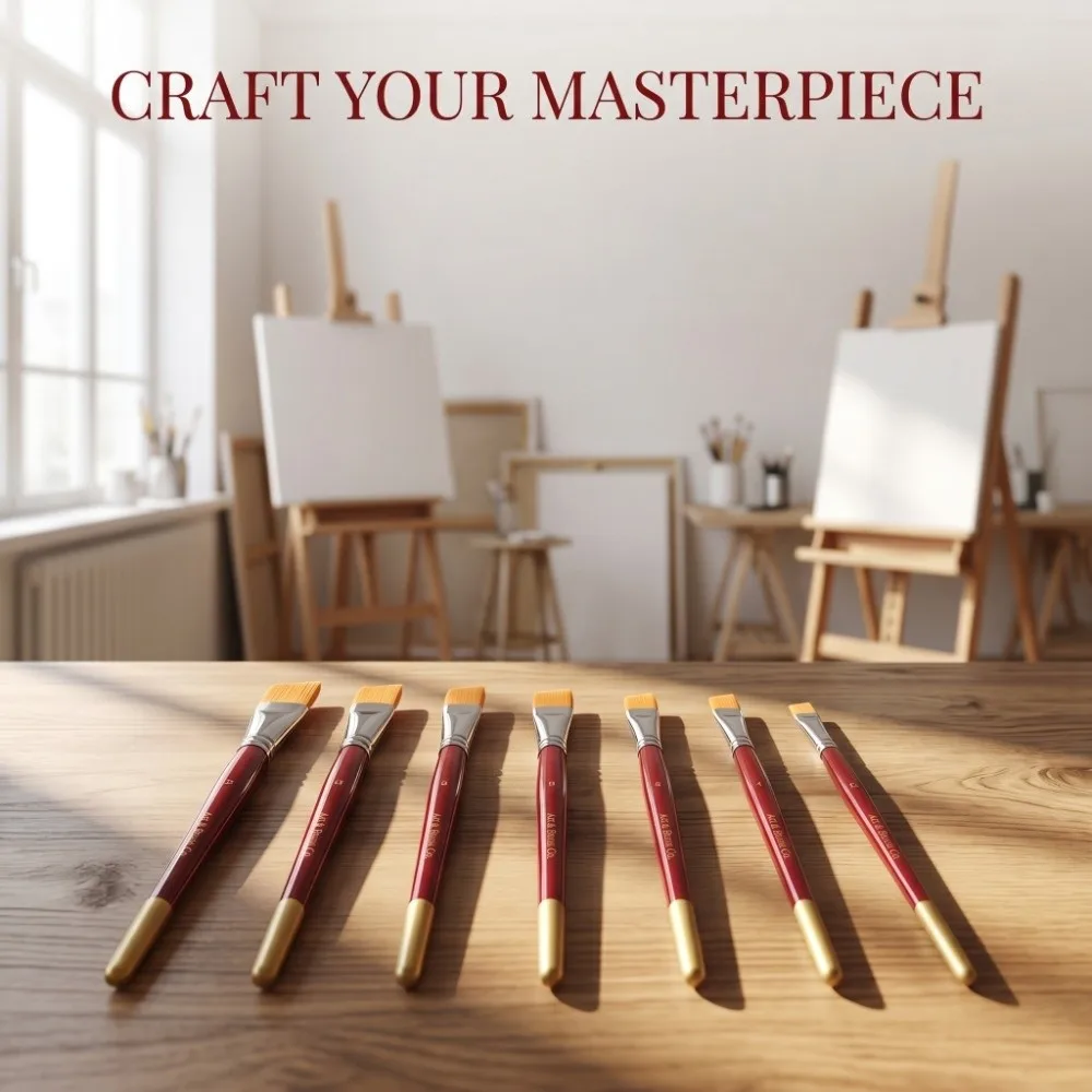 7PCS Angled Bristle Tips Angled Nylon Bristle Brushes Short Handle Build Nylon Fiber Bristles Short Handle Art Brush Set