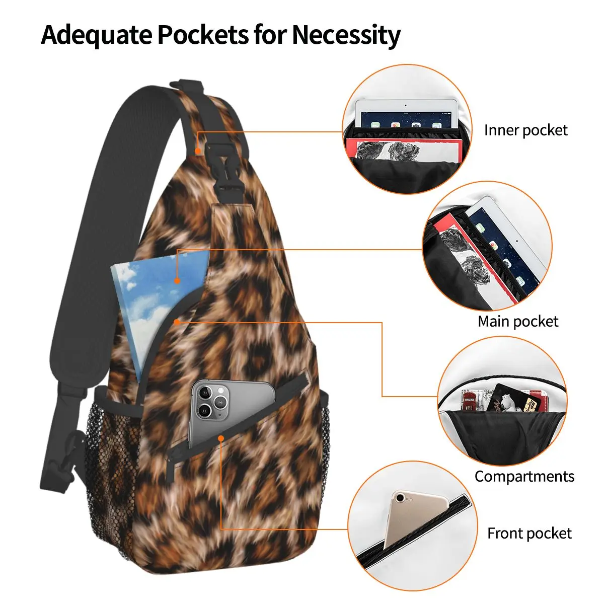 Crossbody Bag Sports Leopard Chest Bag Unisex Women Man Fashion Shoulder Backpacks Travel