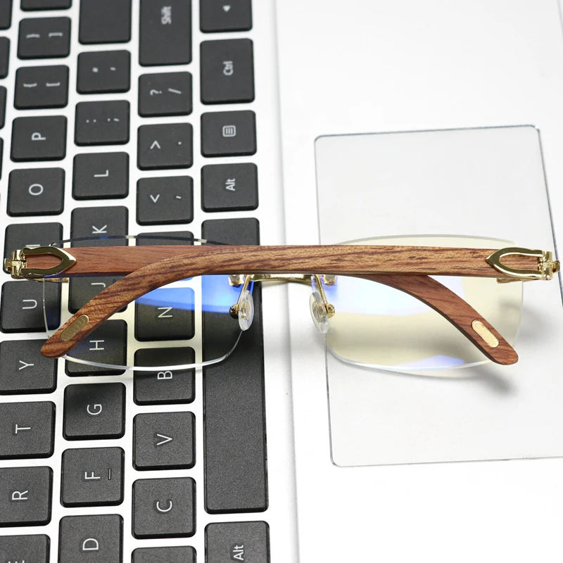 الفاخرة بدون شفة النظارات النساء الرجال فرملس خمر اليدوية إطار خشبي قصر النظر البصرية نظارات القراءة النظارات #2