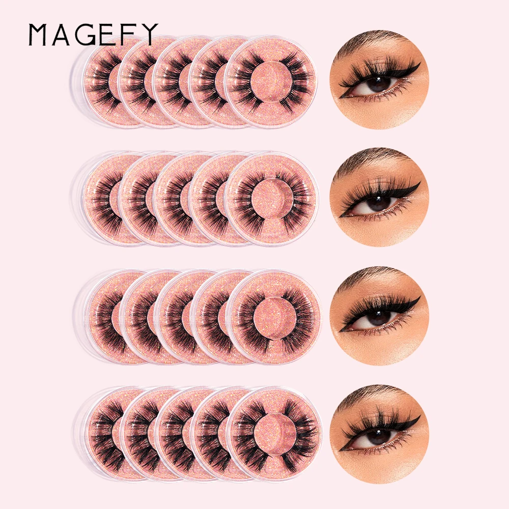 MAGEFY 20 Pairs False Eyelashes Mixed Style Curling Fluffy Reusable Portable Individual Packing Faux Lash Extension Beauty Salon