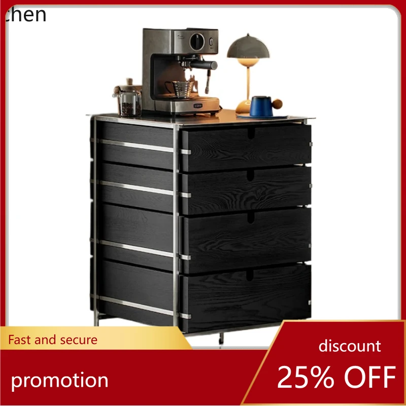 

CZ ash wood solid wood combination storage cabinet modern minimalist stainless steel living room multi-functional cabinet