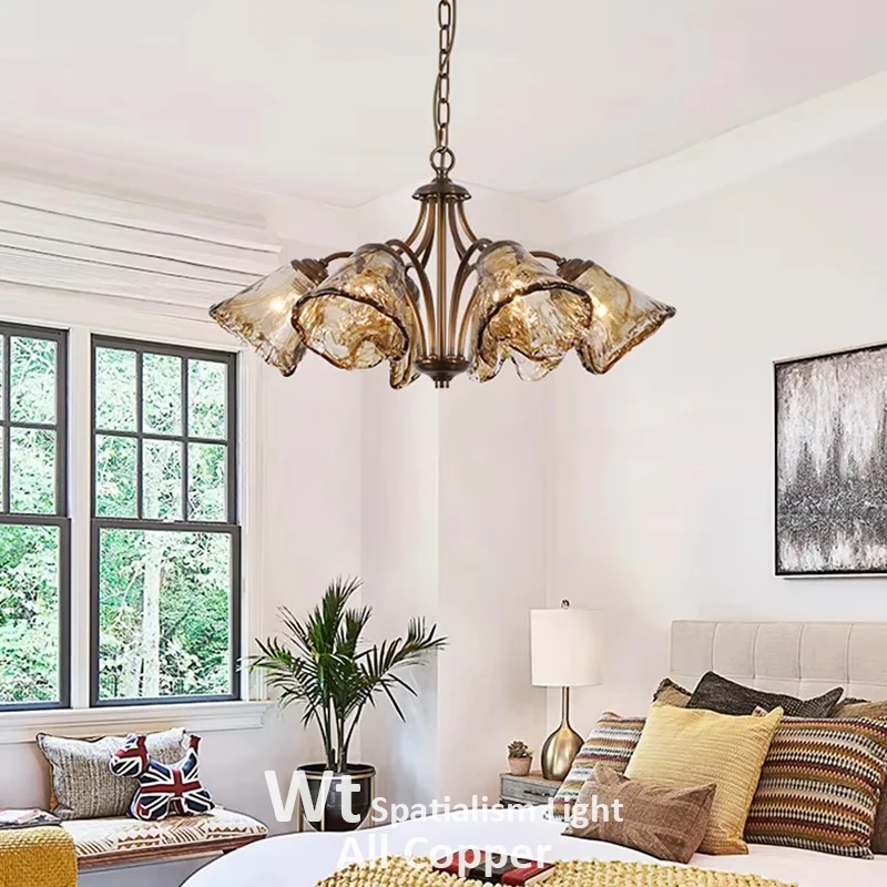 

Copper Chandelier For Living Room Bedroom Dining Room Kitchen Villa Luxury Retro Style Art Smoked Glass Lamp Brown Pendant Light