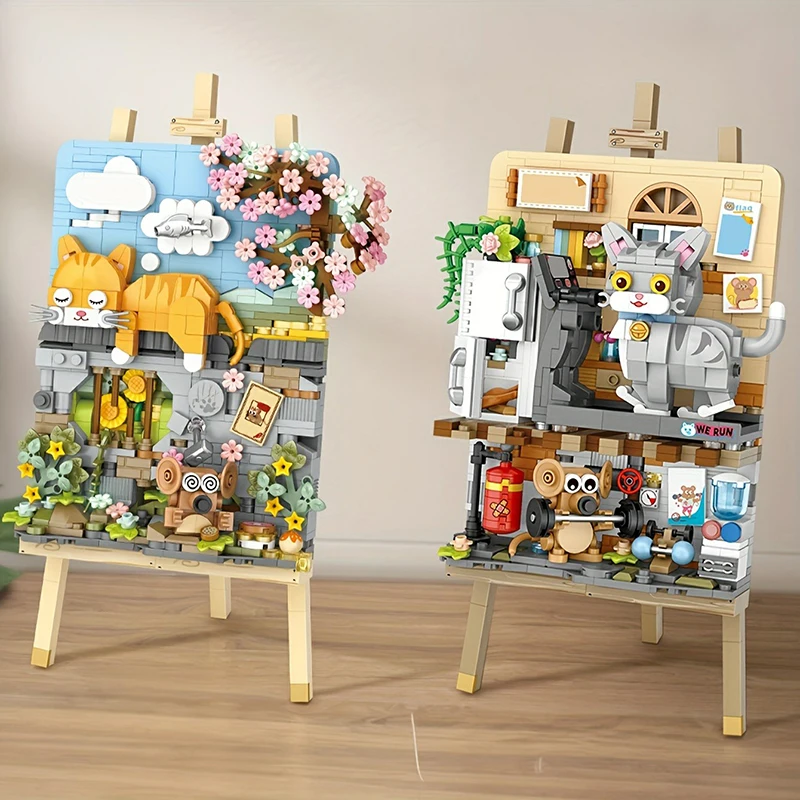 Creative Drawing Board Building Blocks Cute Animal Kitten 3D Painting Ornaments Adults and Children Assembly Toy Gifts